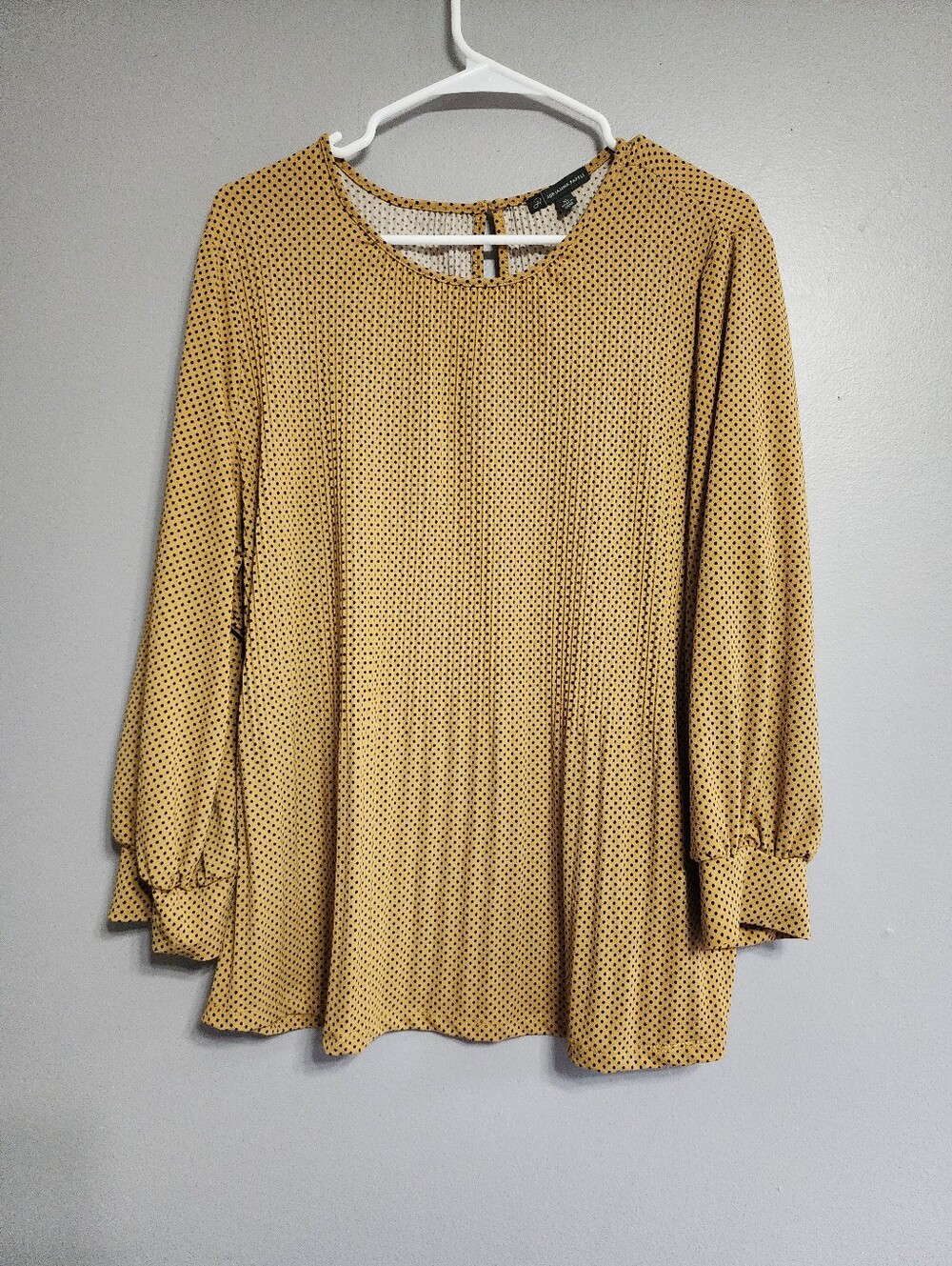 Adrianna Papell Mustard Dot Long Sleeve Blouse